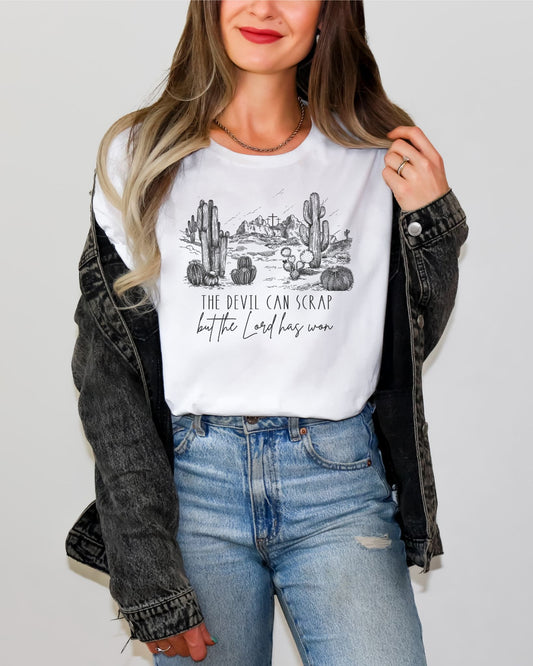 THE DEVIL CAN SCRAP BUT THE LORD HAS WON TEE - BLACK PRINT