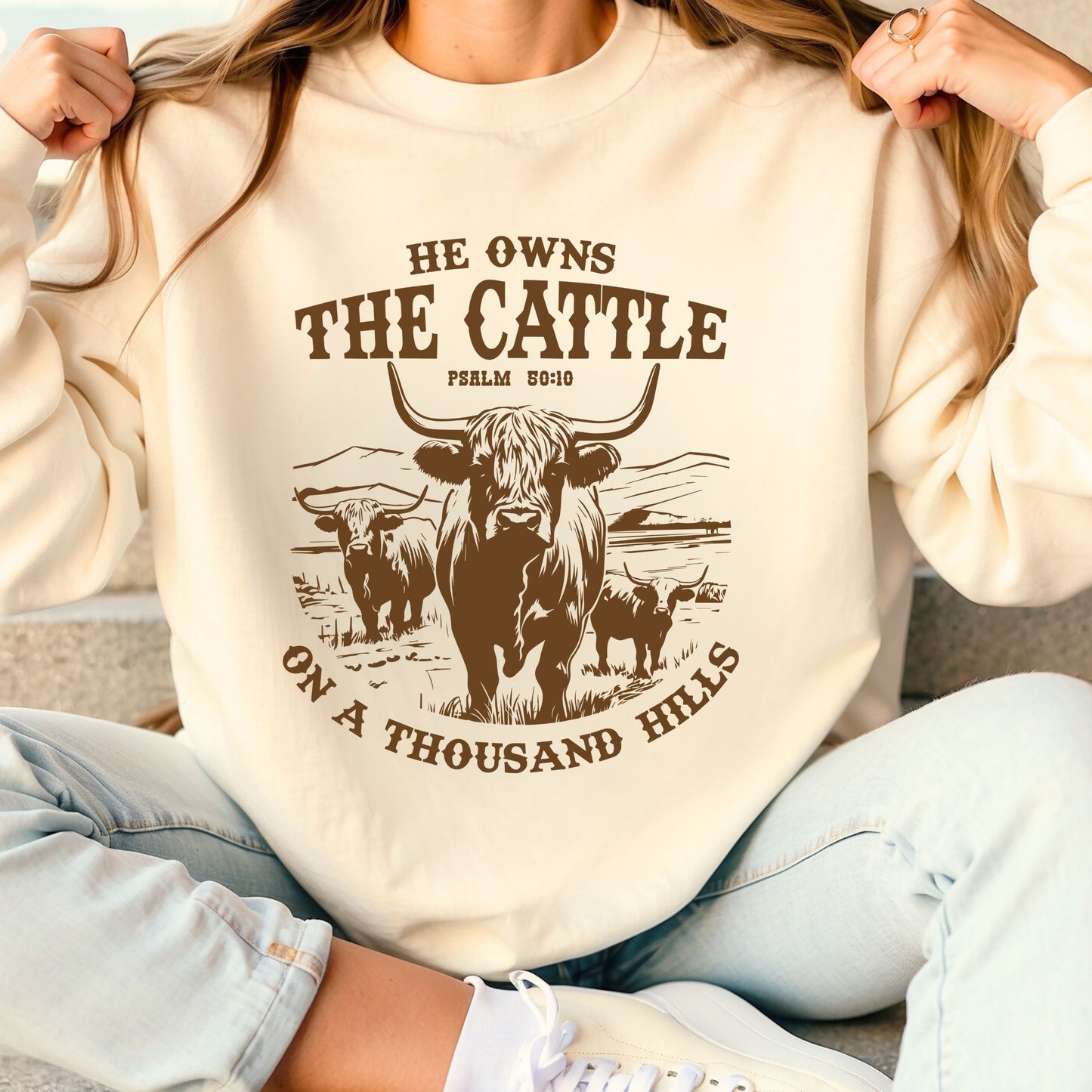 HE OWNS THE CATTLE CREWNECK