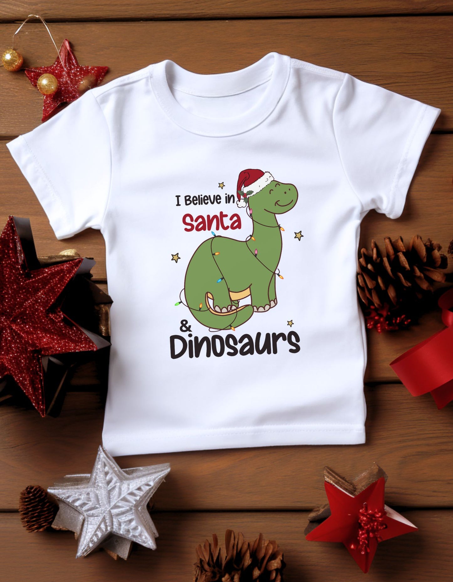 I BELIEVE IN SANTA & DIINOS TEE