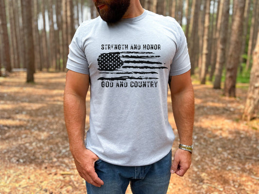STRENGTH AND HONOR.  GOD AND COUNTRY TEE
