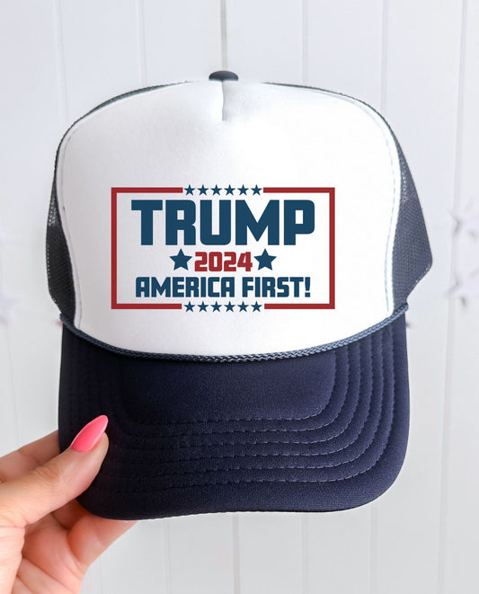 TRUMP 2024 - NAVY/WHITE TRUCKER HAT