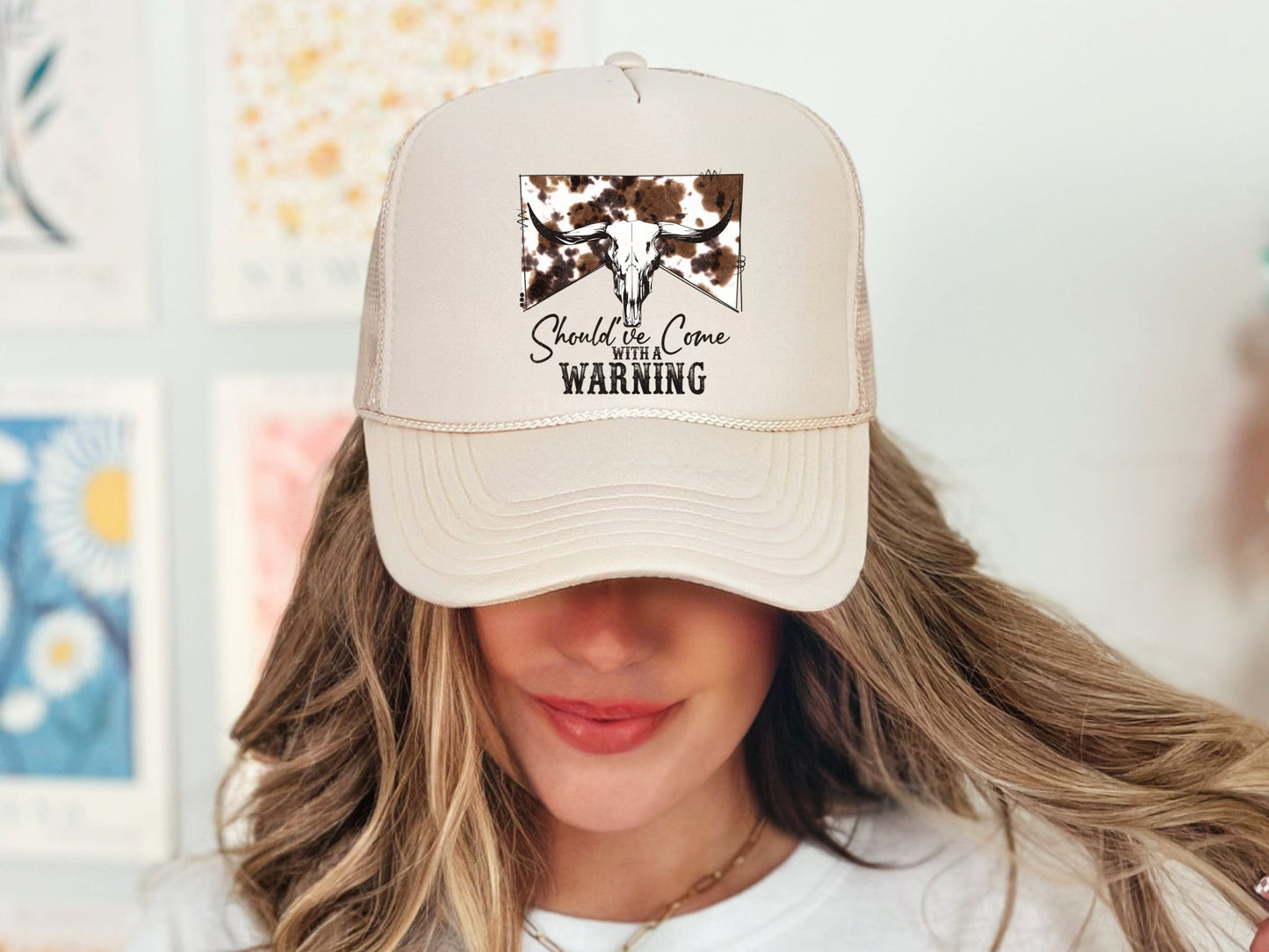 SHOULD'VE COME WITH A WARNING -TAN TRUCKER HAT