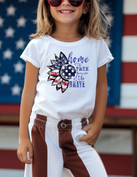 HOME OF THE FREE BECAUSE OF THE BRAVE SUNFLOWER TEE