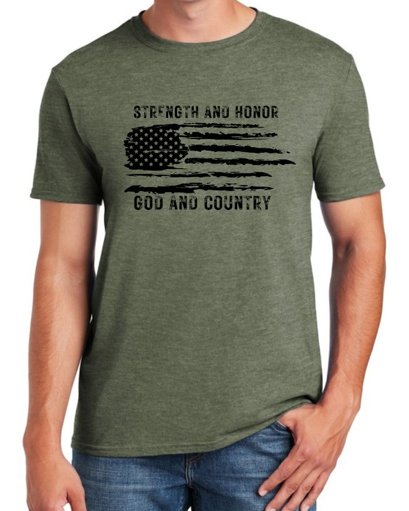 STRENGTH AND HONOR.  GOD AND COUNTRY TEE